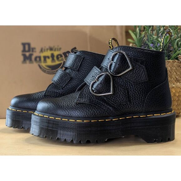 Dr. Martens Devon Heart Black Milled Nappa Leather Platform Boots UK 4 NIB - Picture 1 of 15